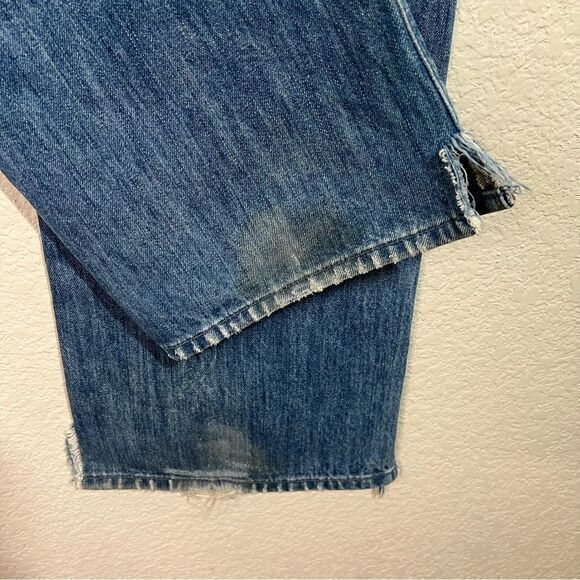 7 For All Mankind Blue Austyn Fringe Slit Cotton Straight Leg Jeans Mens Size 32 - Picture 8 of 11